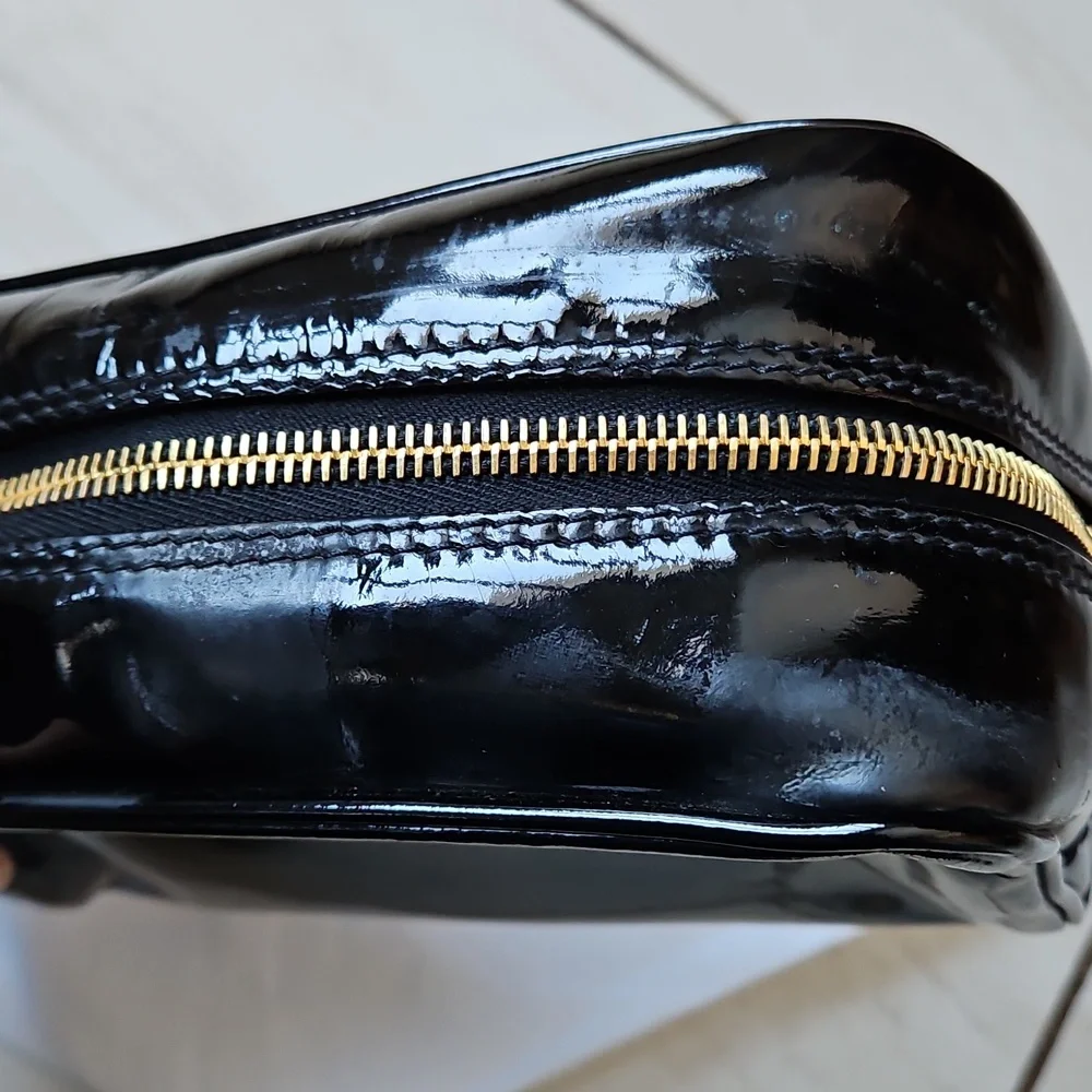 CHANEL Black Patent Leather Cosmetic Bag